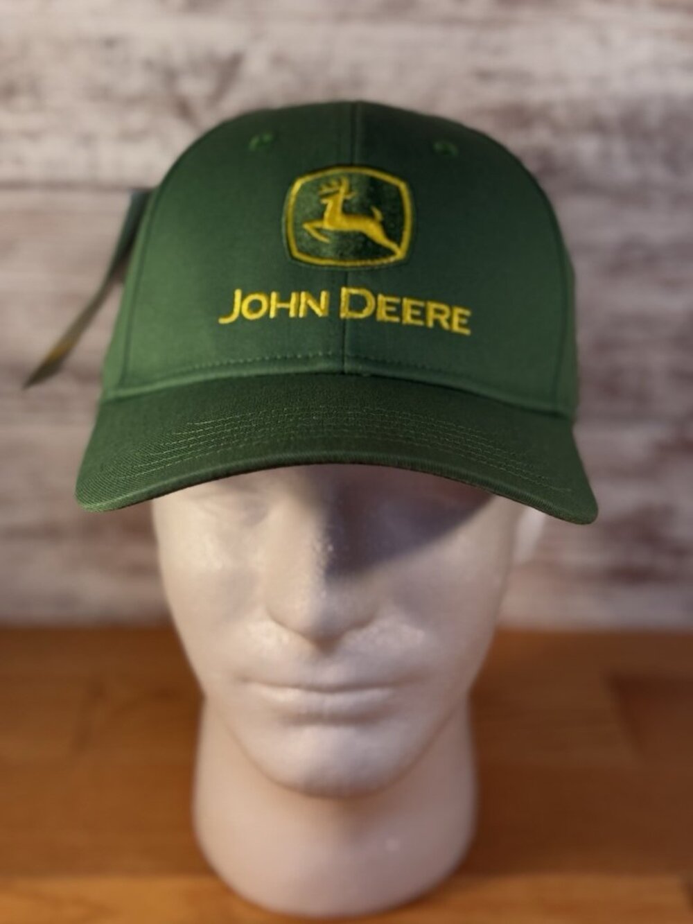 NEW John Deere Unisex One Size Brimmed Hat Green Logo Hook and Loop 100% Cotton